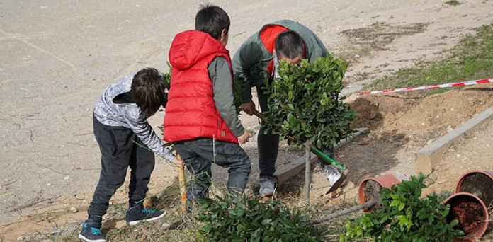 Unos niños plan un árbol durante la celebración del pasado día del árbol de Multipaterna