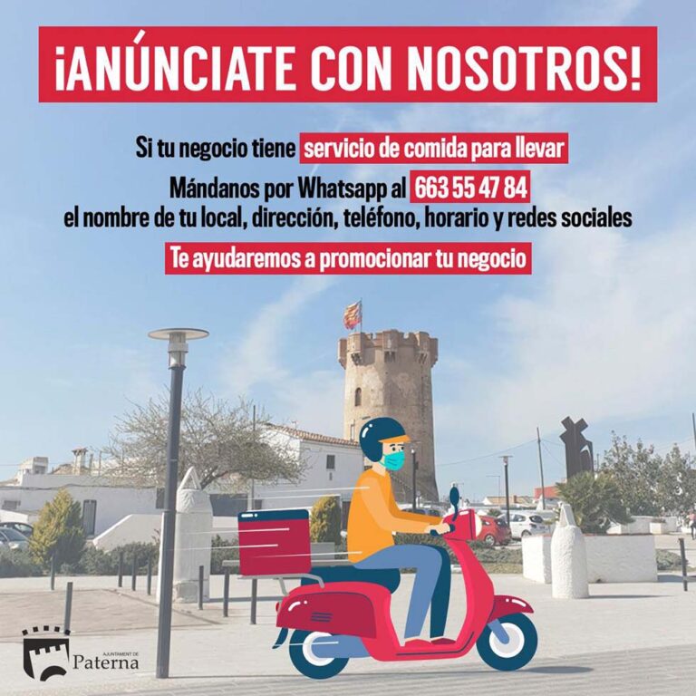 Paterna lanza “Hoy no cocines”, la campaña de apoyo al servicio de comida para llevar de cafeterías, bares y restaurantes de la ciudad